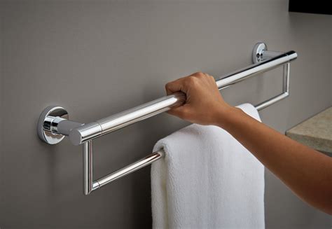 In the case of a <strong>towel bar</strong> that can't simply be pulled off the wall, the adhesive or mortar will need to be cut. . Delta towel bar